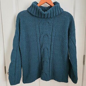 Seven7 Women's Chenille Cowl Neck Oversized Green Sweater Size Small